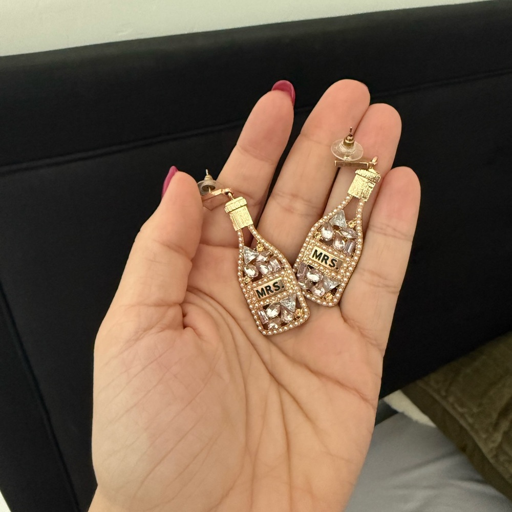 Bridal Mrs. Champagne Bottle Earrings